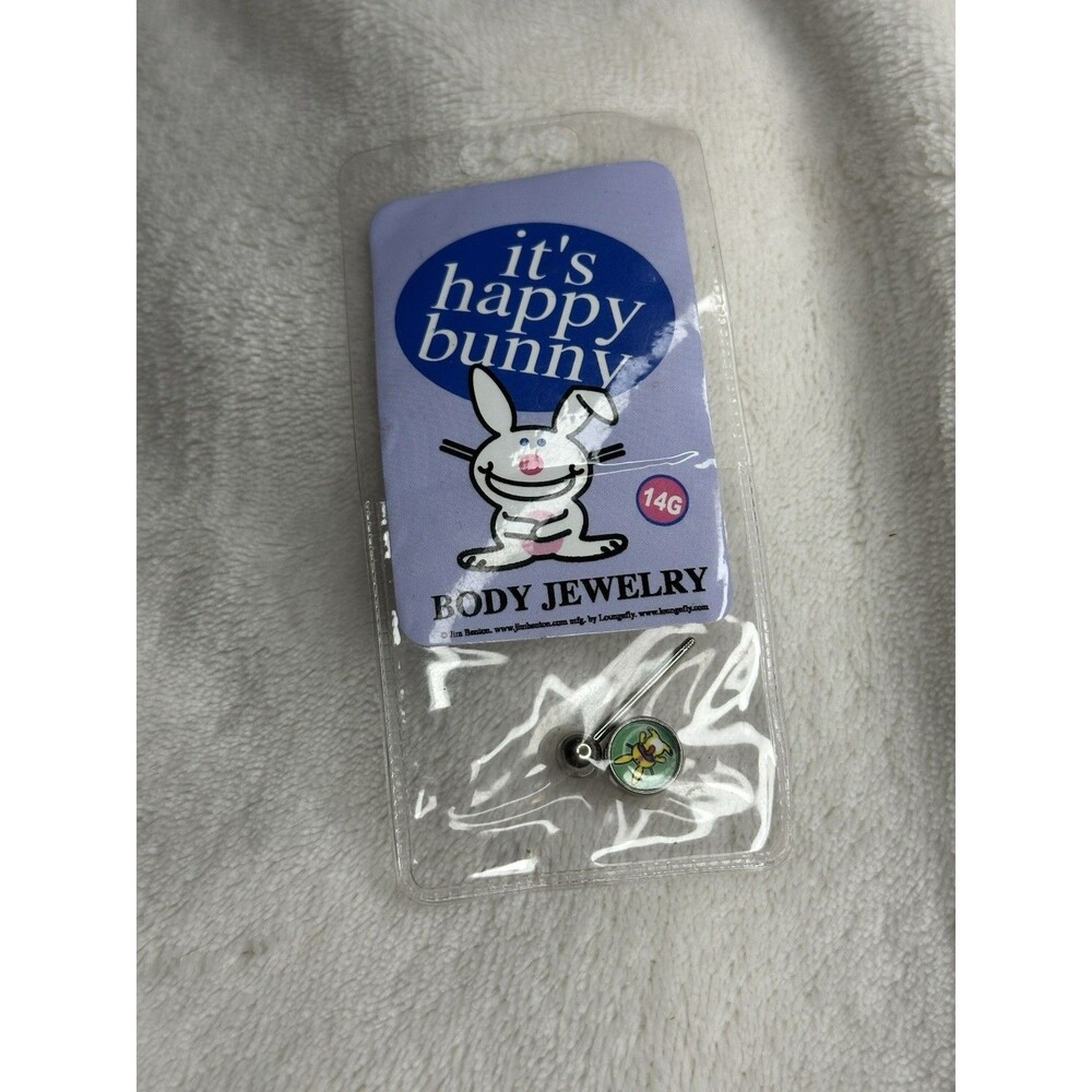 VTG It's Happy Bunny Jim Benton Tongue Ring Piercing Barbell 14G Y2K Deadstock